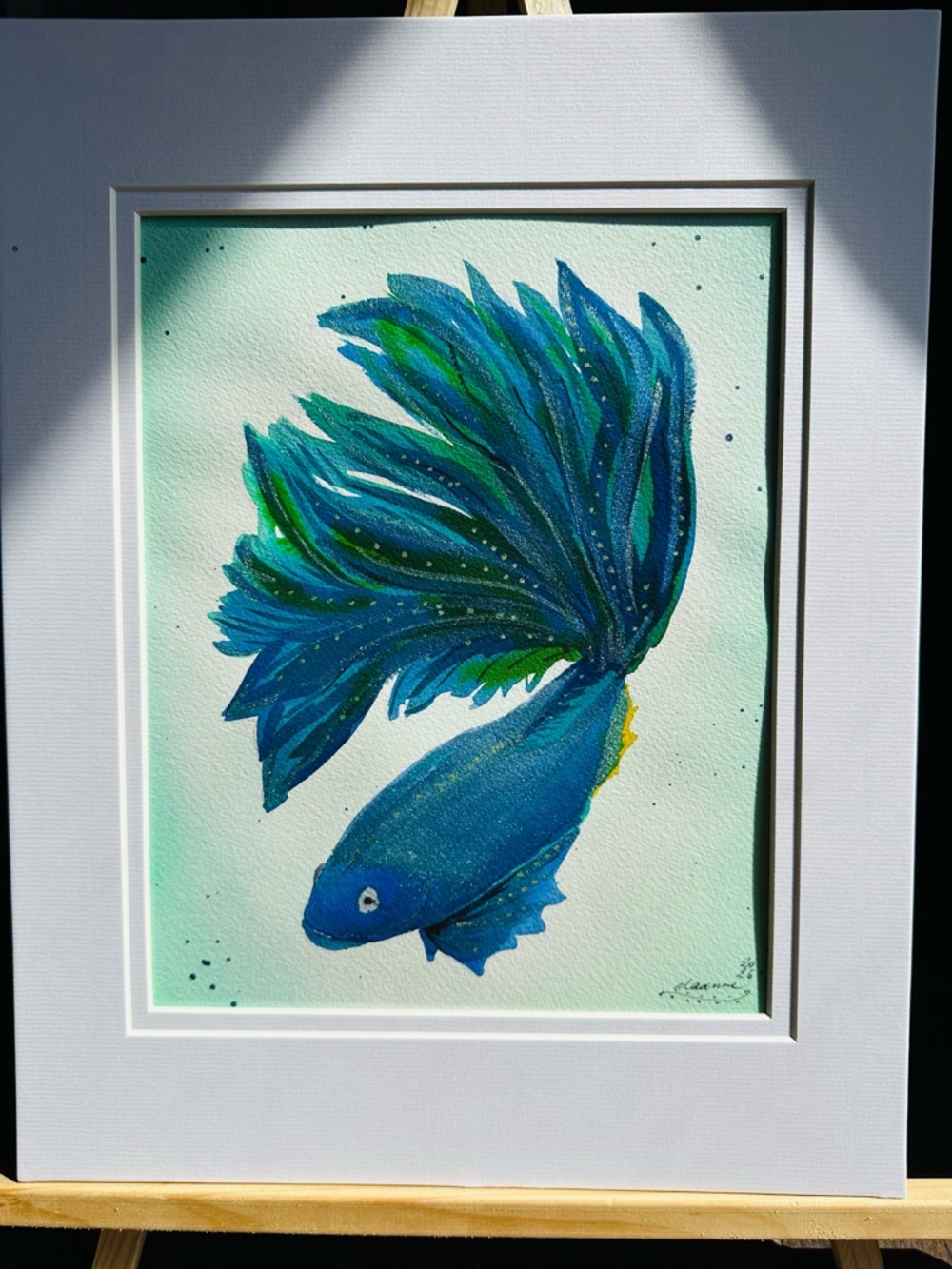 Hand-Made New Watercolor Art Sparkly Fish